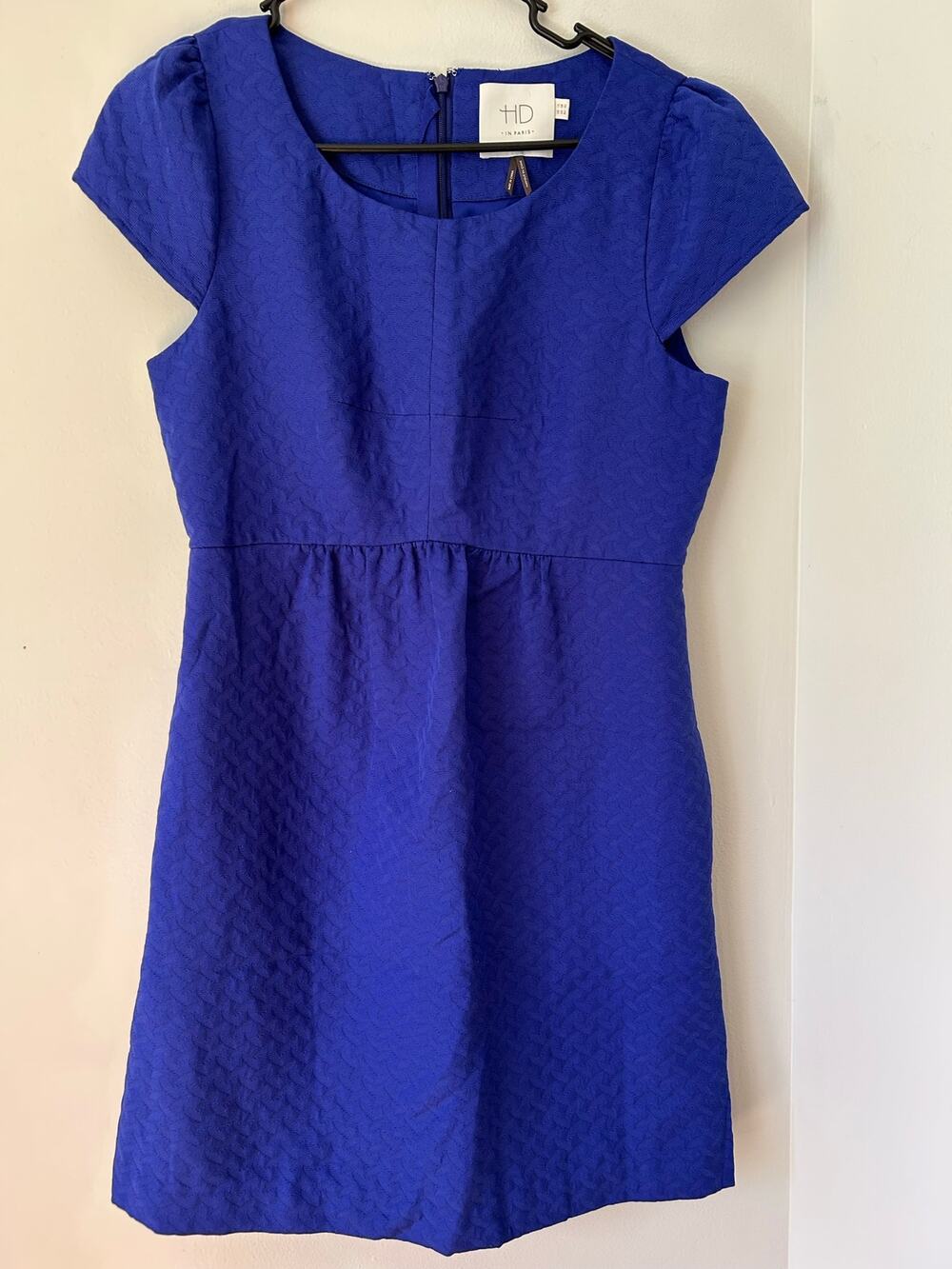 HD in Paris Dress Anthropologie Empress Jacquard Cap Sleeve A-Line Dress Blue 8